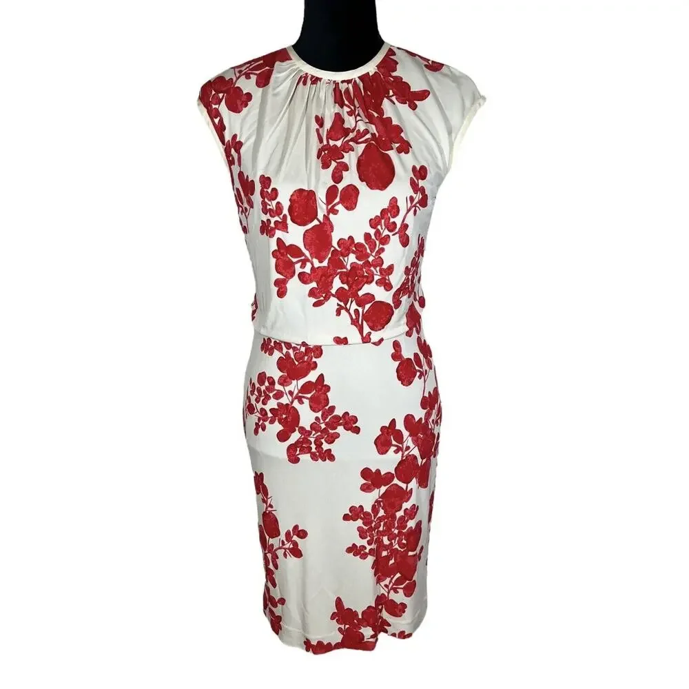 Tory Burch Lydie Flora Print Pencil Slim Dress Romantic Workwear Chic Size XS